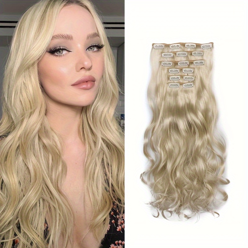 Long Body Wave Hair Extension Curly Full Head Clips In - Temu