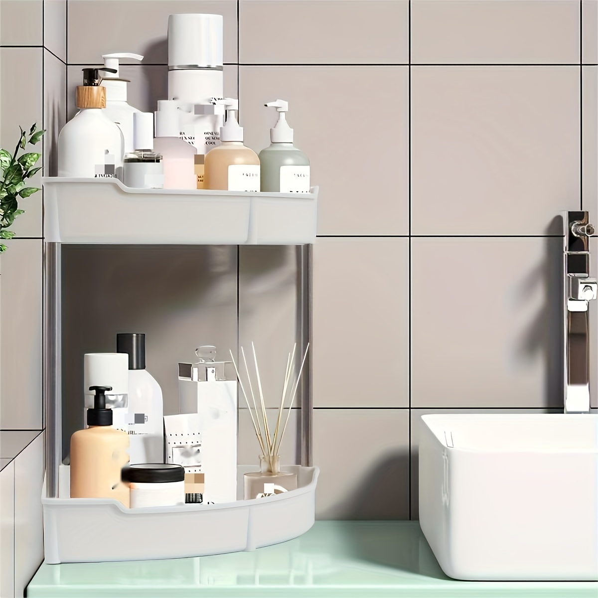 Corner Bathroom Countertop Organizer, Cosmetics Storage Vanity
