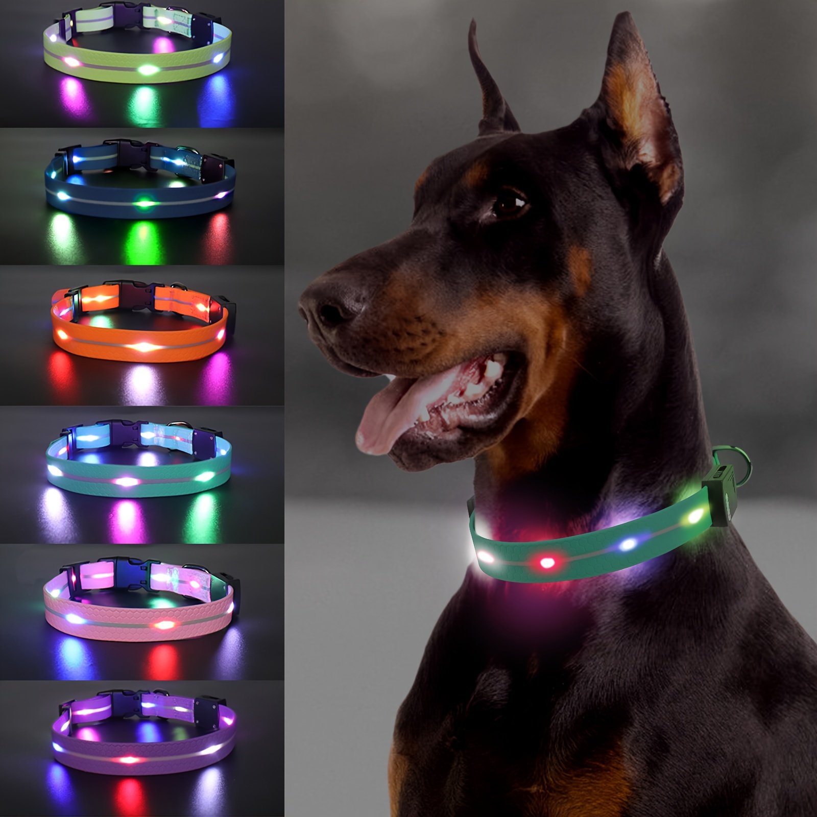Collar De Perro Con Luz De Deguridad Para Noche Luces Brillantes Nylon  Mascotas