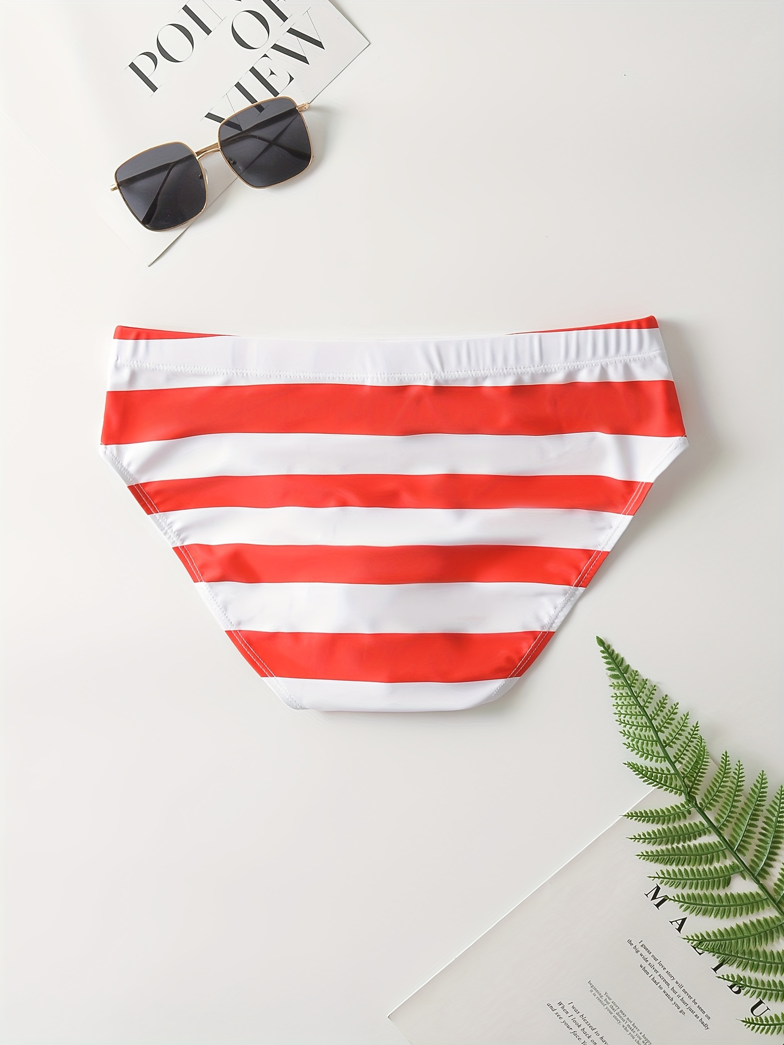 Men's Stripe Drawstring Swim Briefs Quick Dry Beach Pool Swim Shorts