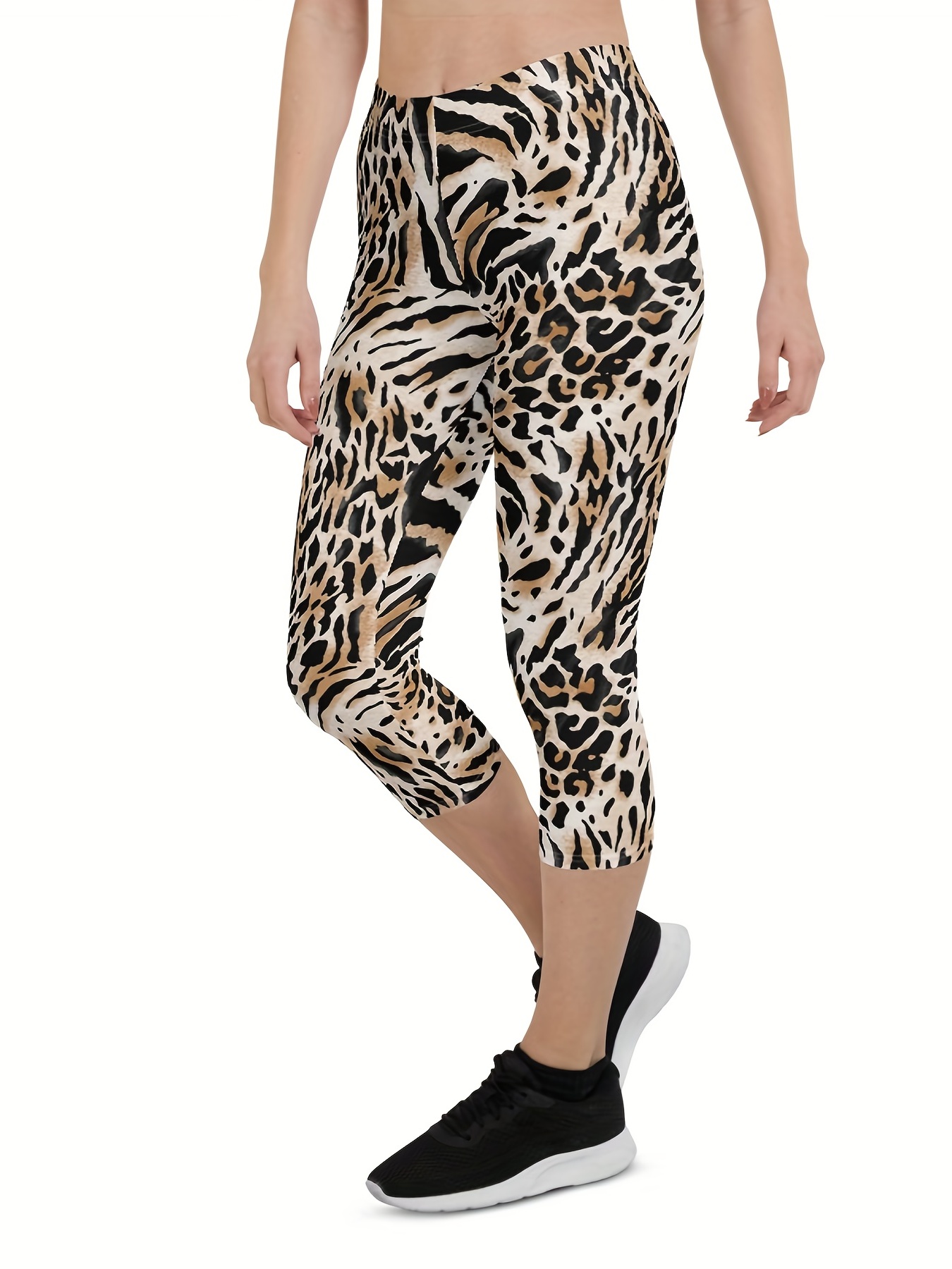 Leopard Print Leggings in Black, Full Length and Capri, Workout