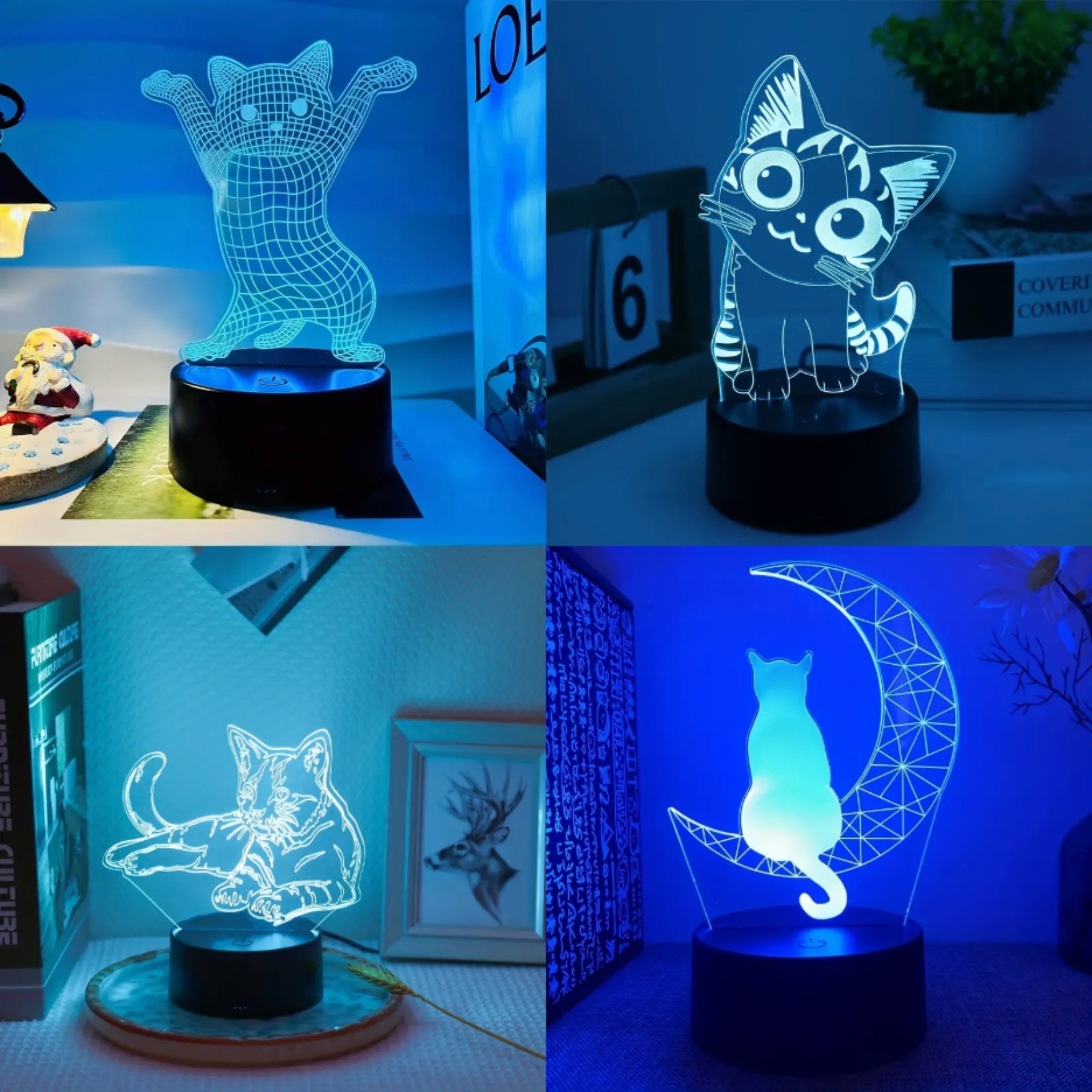 Lámpara de gato con luz nocturna de gatito, recargable por USB, luz  nocturna con sensor táctil y control remoto, 4 modos, 16 colores, luz  nocturna