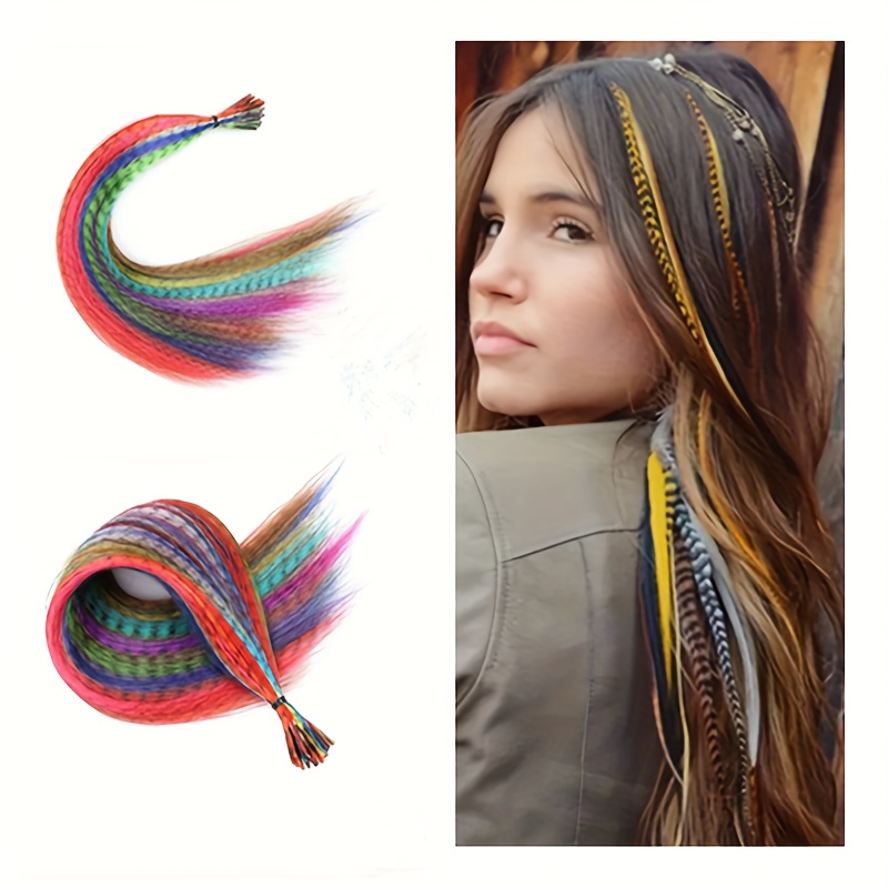 Synthetic Colored I-Tip Faux Feather Hair Extensions, Human Hair Extensions 16 20 Strands/Pack Women's Heat Resistant Fiber Wig Accessories,Temu