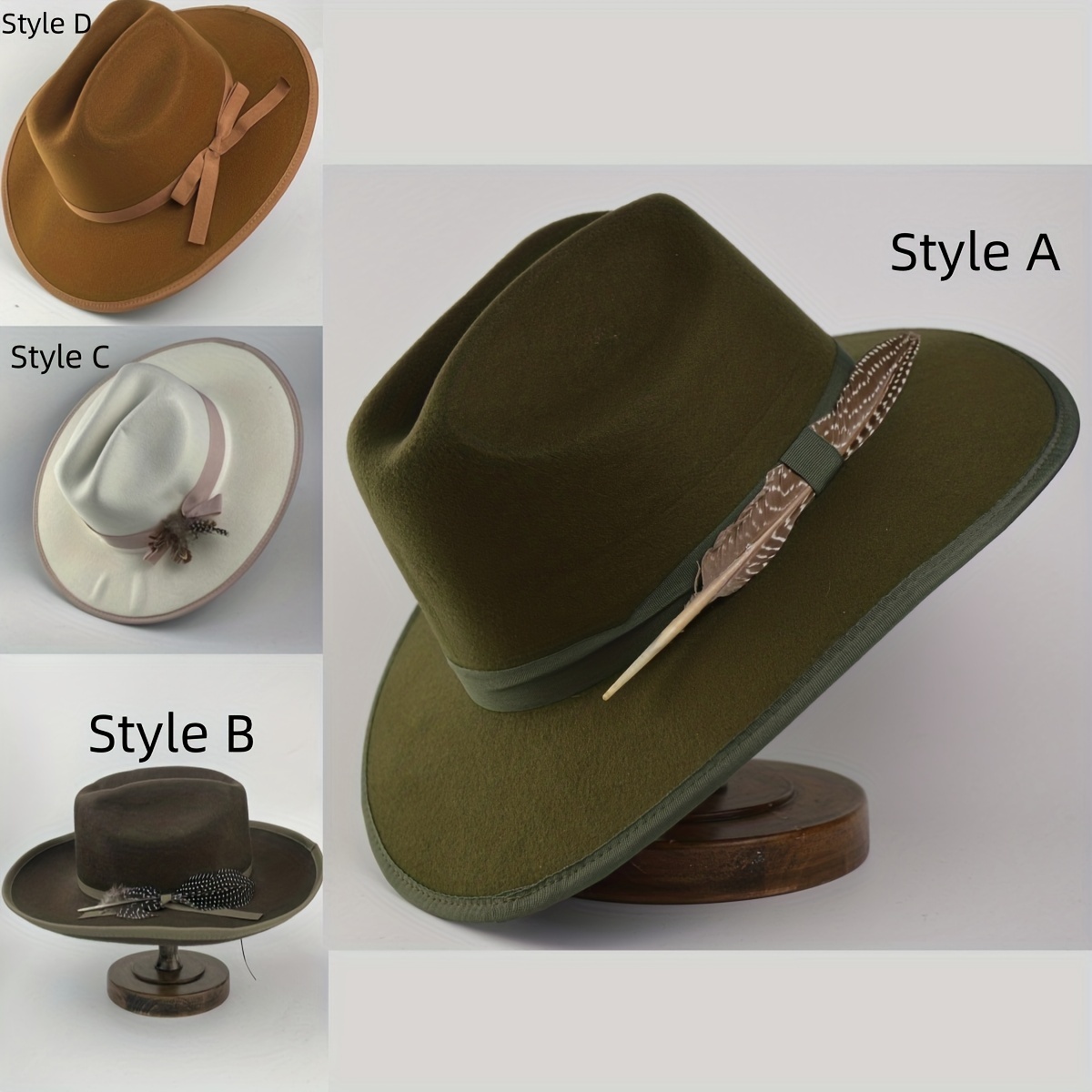 Fashion Woolen Wide Brim Felt Hat Green Classic Fedora Hat For Men
