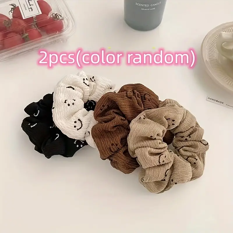 2pcs Smiling Face Pattern Scrunchies, Autumn And Winter Hair Accessories For Girls, Ideal choice for Gifts