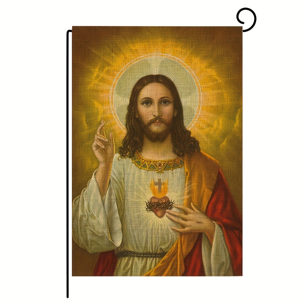 Bandera del Sagrado Corazón de Jesús en Raso de Alta Calidad