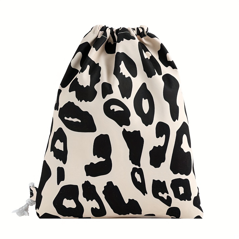 Pink Leopard Pattern Drawstring Backpack Lightweight Daypack