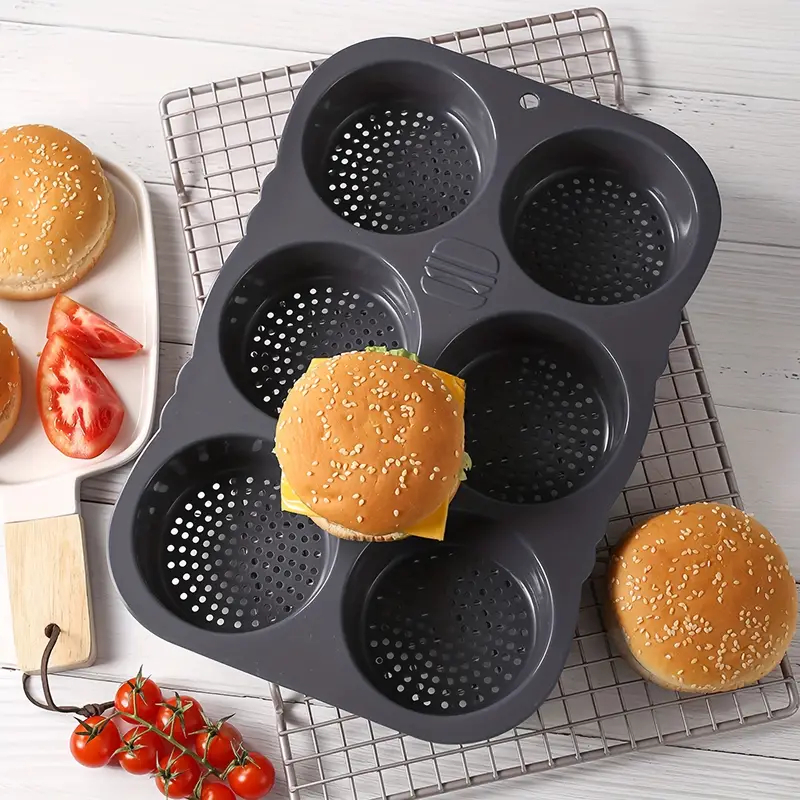 Hamburger Bun Molds, 6 Cavity Silicone Bread Pans, Perforated Baking  Cupcake Molds, Baking Tools, Kitchen Gadgets, Kitchen Accessories - Temu  Australia