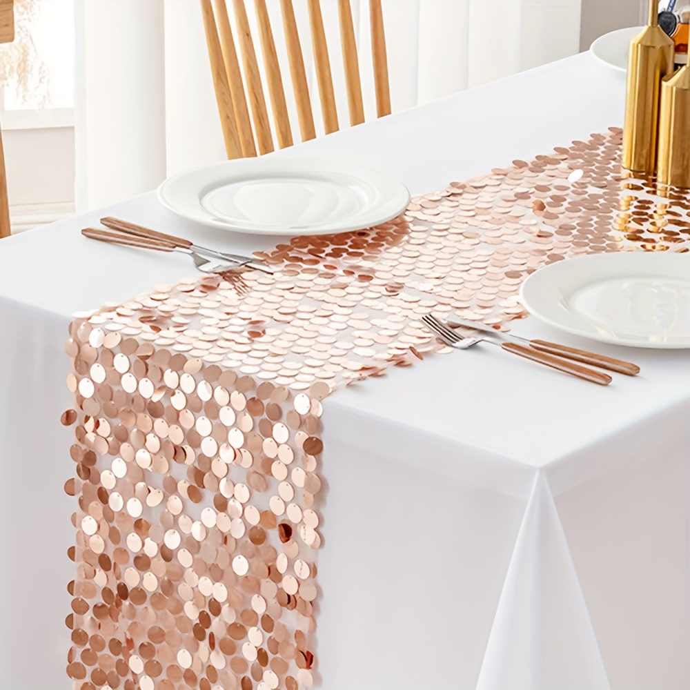 Rose Gold Sequin Table Runner Weddings Birthdays Christmas - Temu