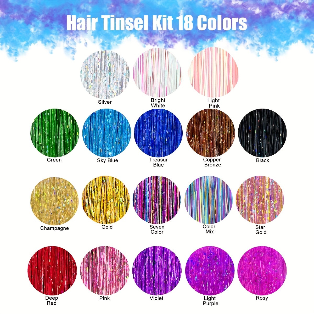 Hair Tinsel Kit with Tools and Instruction Easy to Use 12 Colors