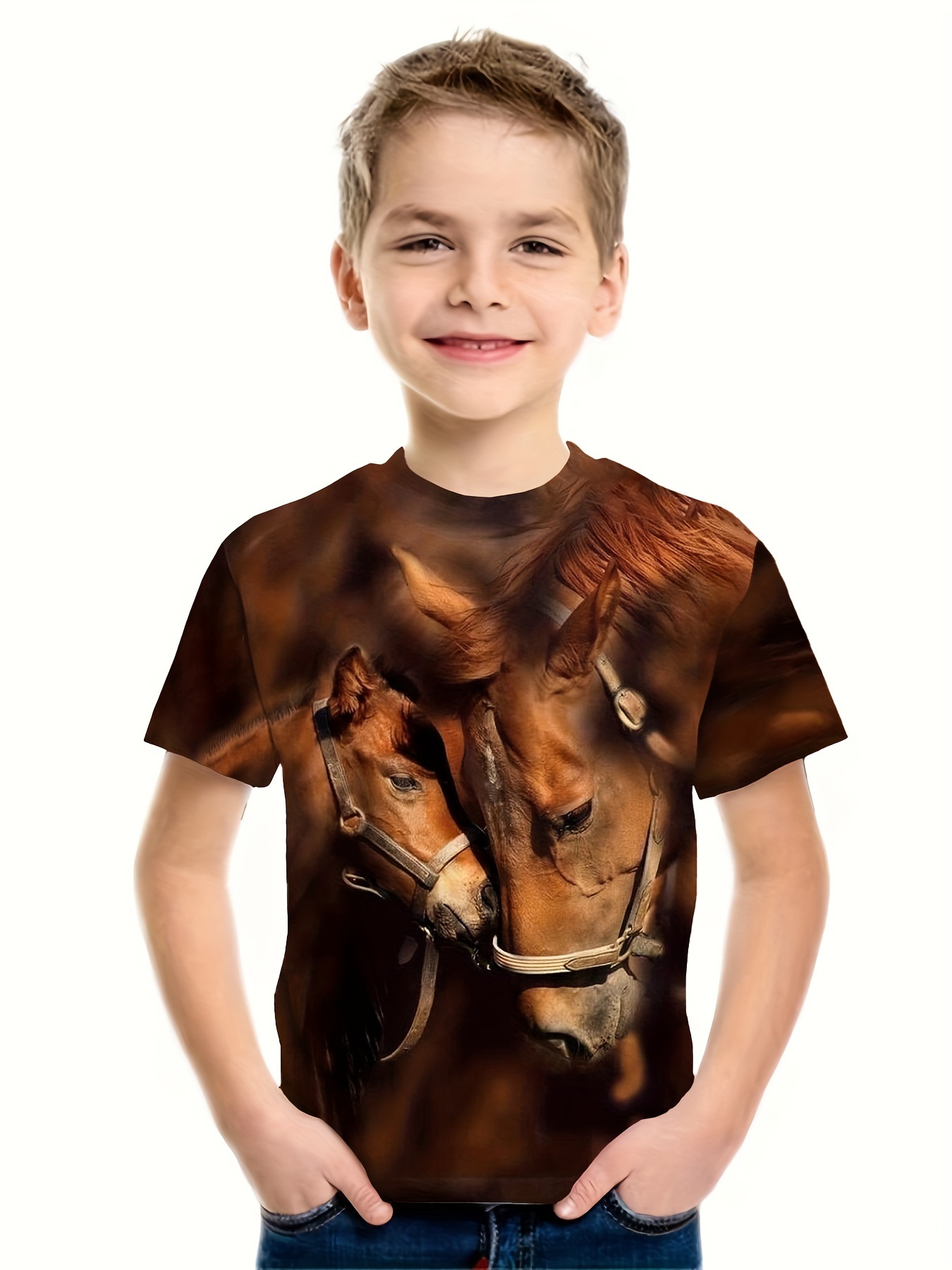 Camiseta Fresca Estampado Oso Mezclilla Niño Ropa Niños - Temu