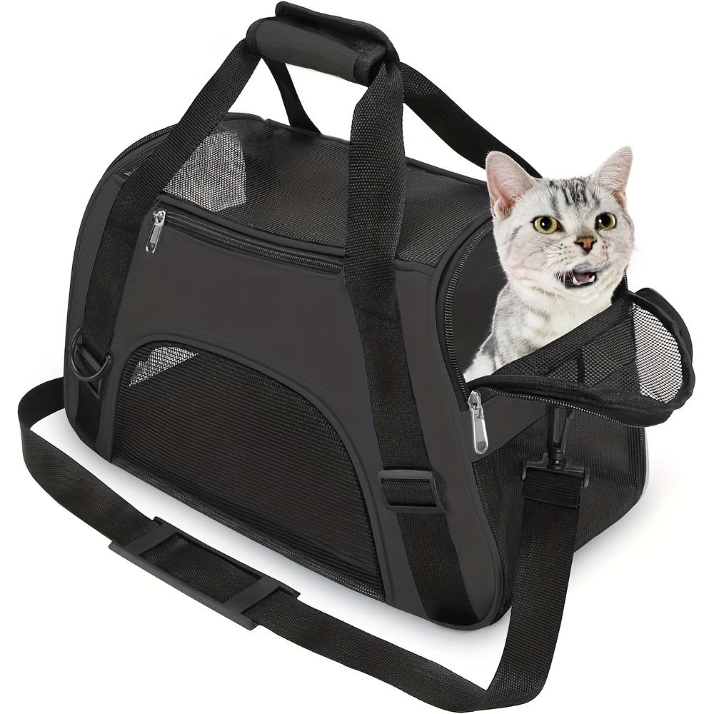 Pets Soft Pet Carrier Breathable Mesh Window Cat Carrier - Temu