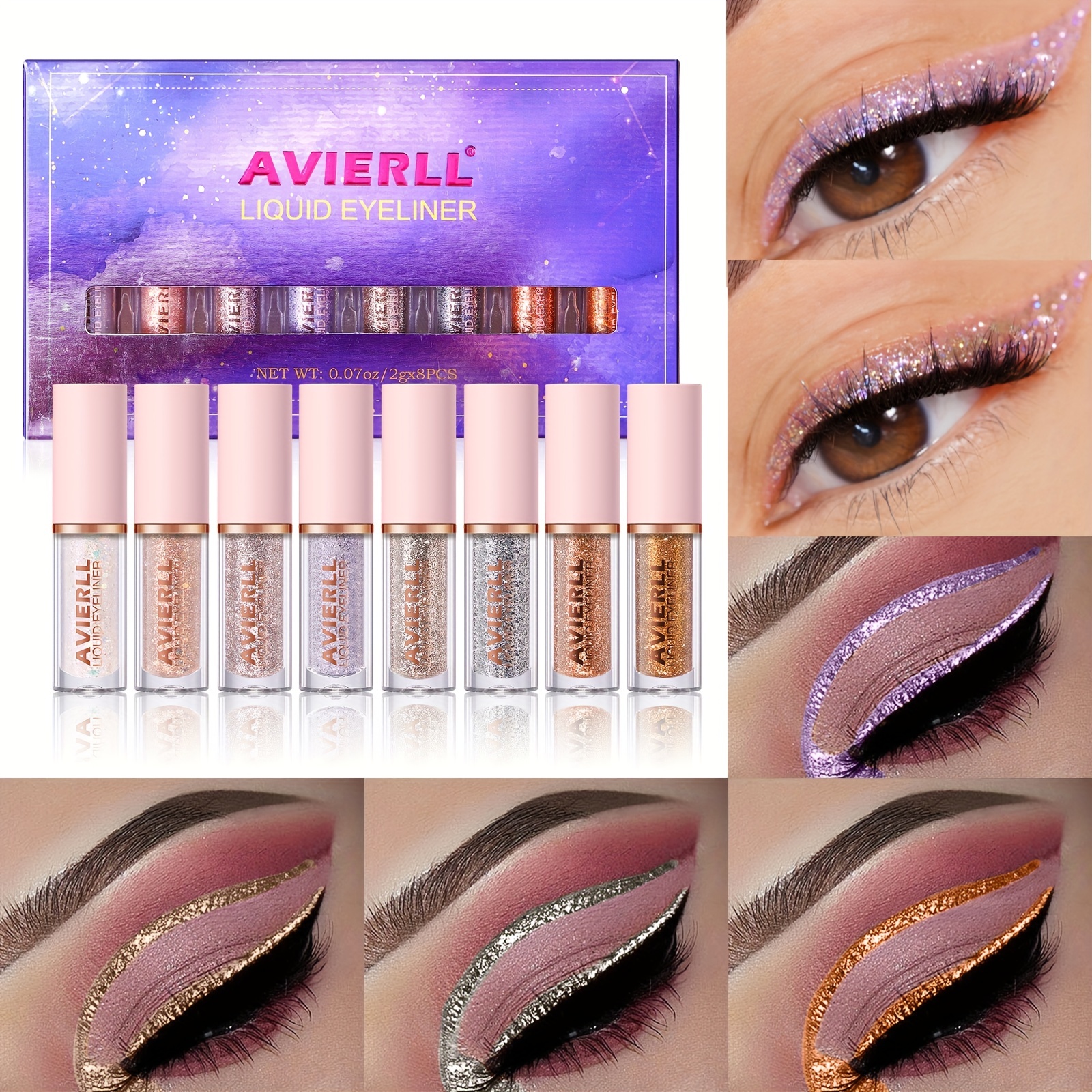 8 Colors Glitter Eyeliner Set Waterproof Easy to Apply