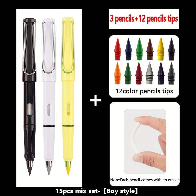 3 Pencils +12 Pencil Tips Colored Pencils Classic Color - Temu