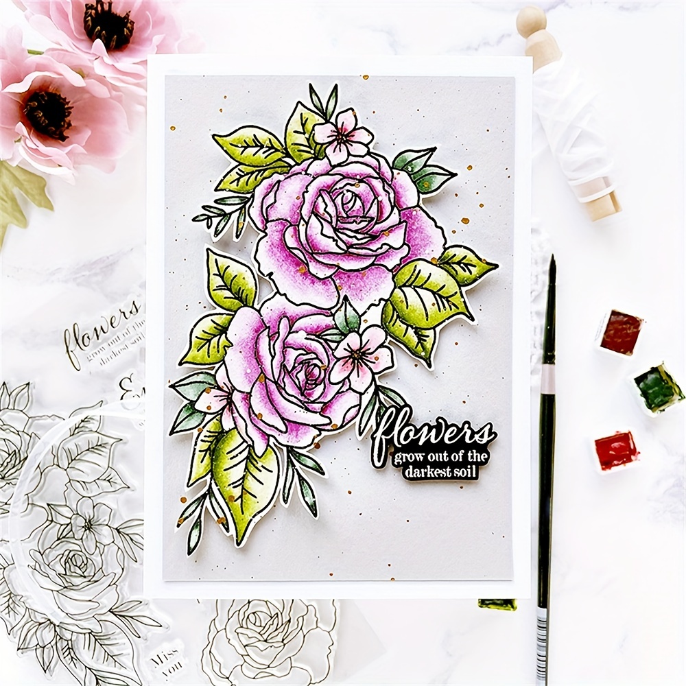 Rose Flower Stamp And Cutting Dies Set For Diy Scrapbooking - Temu