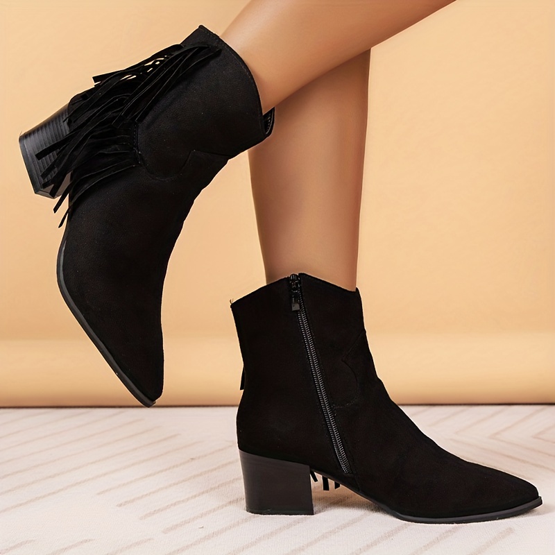 Black suede ankle boots with clearance tassels