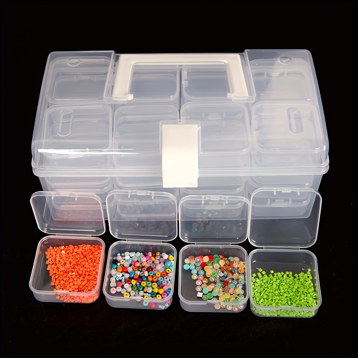 Caja organizadora de plástico transparente de 32 rejillas, contenedor de  almacenamiento de manualidades para organizador de cuentas, arte DIY