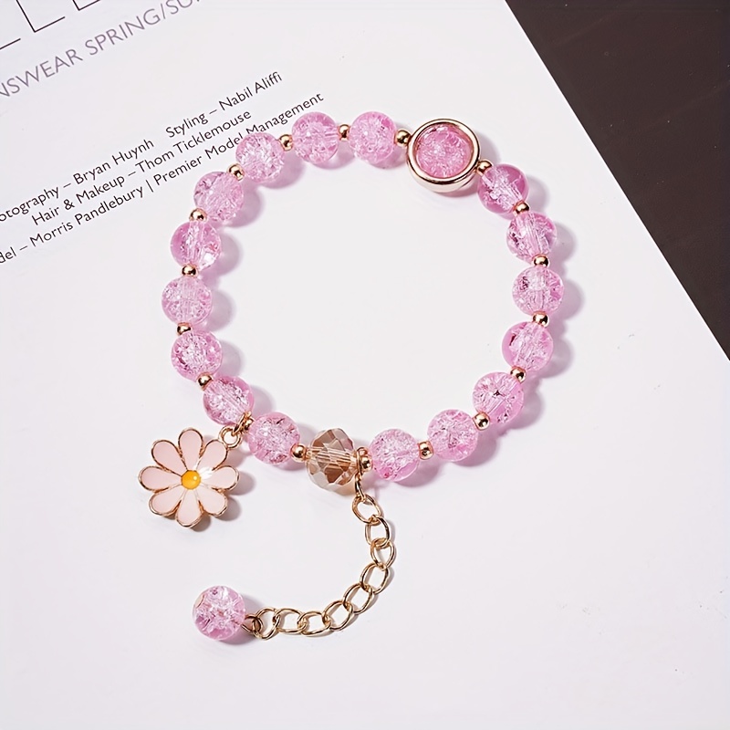 Girl's Cracked Glass Beaded Flowers Daisy Bracelets - Temu