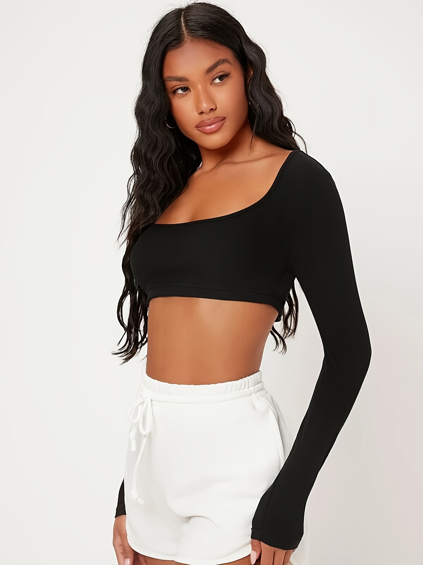 Fashion Crop Top Long Sleeve Top For Ladies