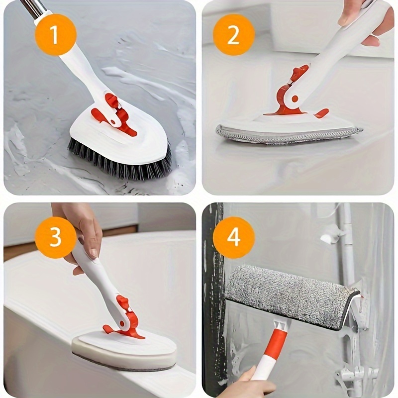 3 in 1 Scrub Cleaning Brush with Long Handle, Shower Bathtub Tub