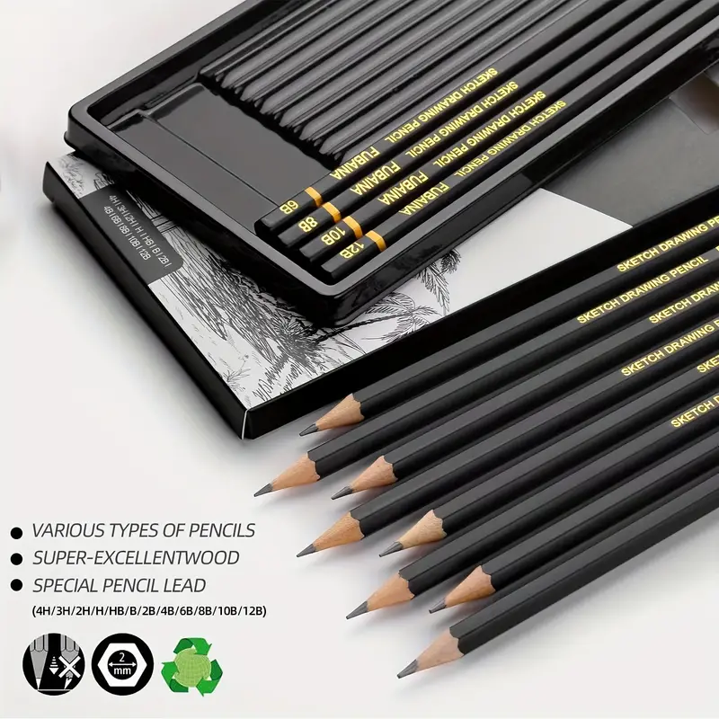 Artist Professional Drawing Pencil Graphite Sketching 12B-6H Set