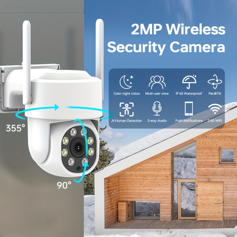 Cámara de seguridad 2K para exteriores – Cámara WiFi de visión de 360° de 4  MP, IP66, detección de movimiento y sirena, seguimiento automático