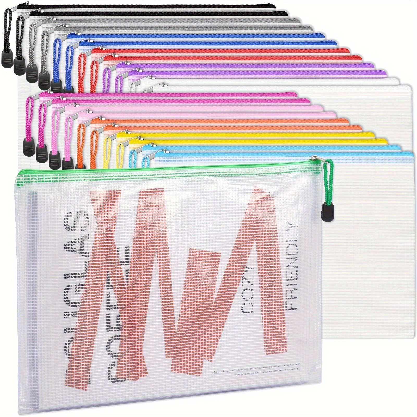  Mesh Zipper Pouch Bags, 36Pcs Zipper Pouches for Organizing, 8  Size 8 Color Waterproof Plastic Zipper Bag for Office School Supplies Game  File Storage : Office Products