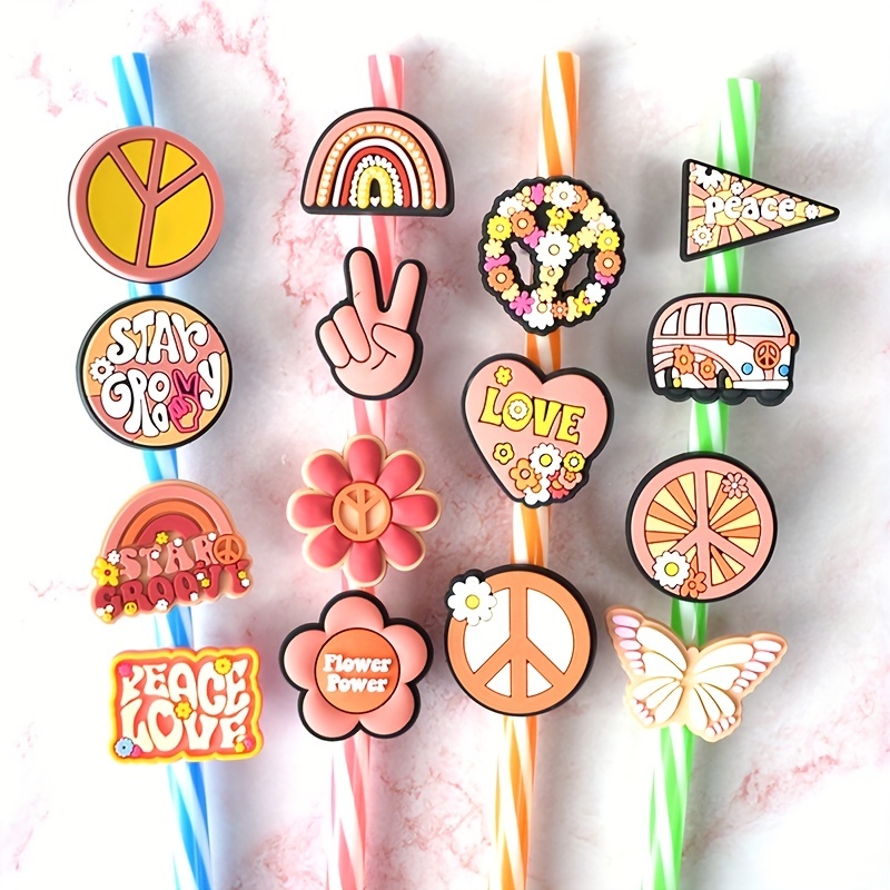 Peace Love Butterfly Flowers Straw Toppers Charms For - Temu