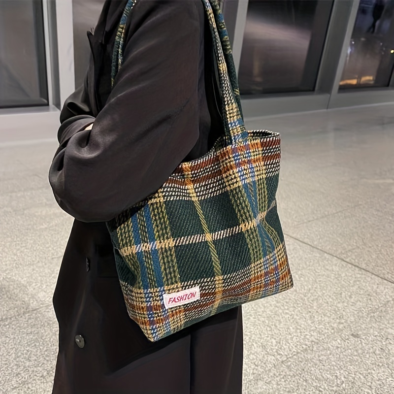 Plaid Color Block Shoulder Bag, Large Capacity Slouchy Handabg, Versatile  Soft Stylish Tote Bag - Temu