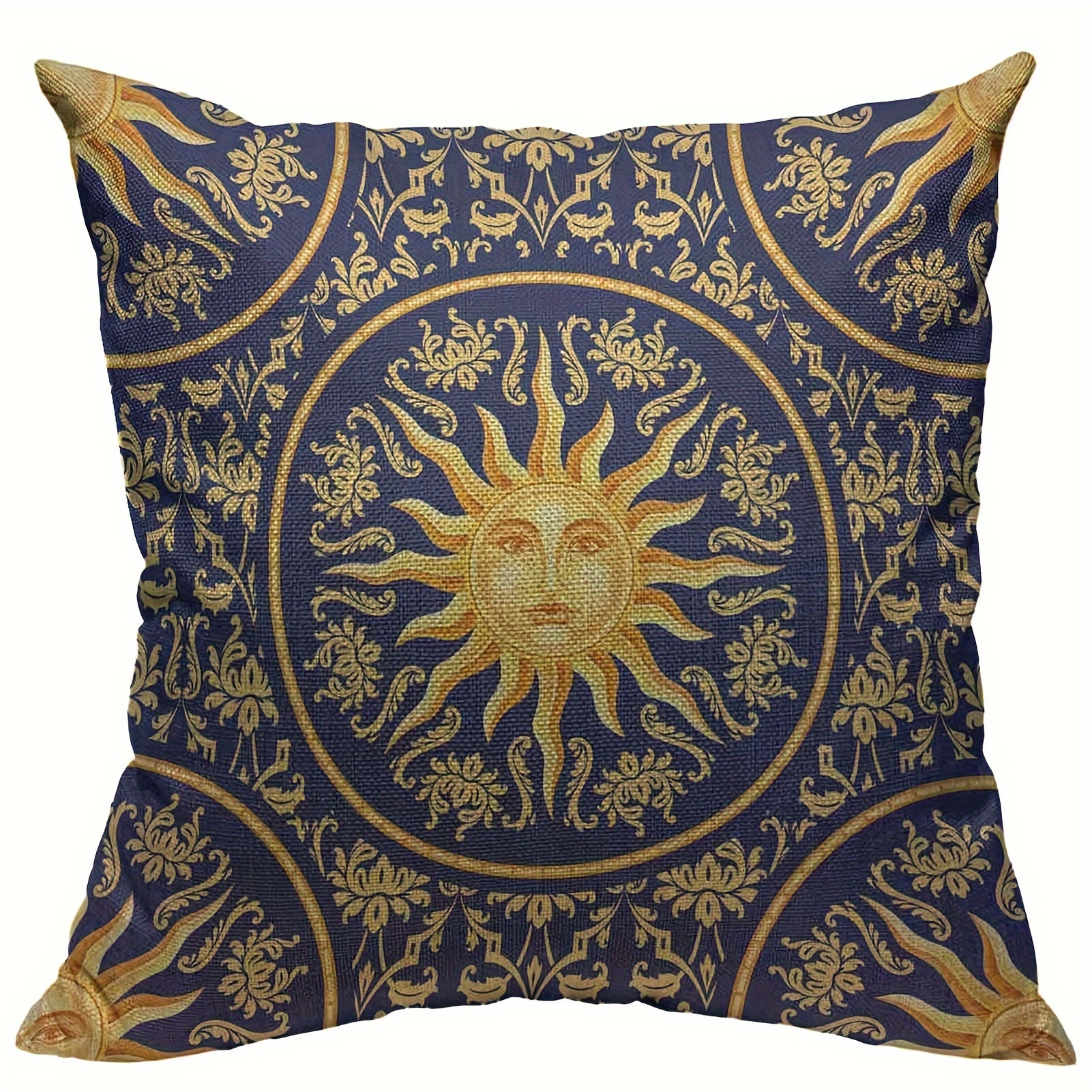 

1pc Throw Pillow Covers Vintage Celestial Baroque Sun Face Planet Astronomy Decorative Square Pillowcases Cushion Short Plush Decor 18x18 Inch (pillow Insert Not Included)