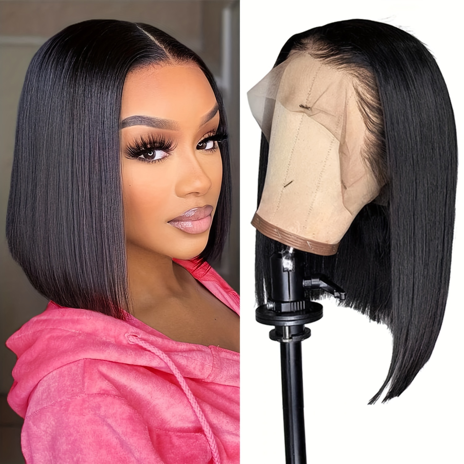 Kinky Straight Short Bob Lace Front Human Hair Wigs 180% - Temu