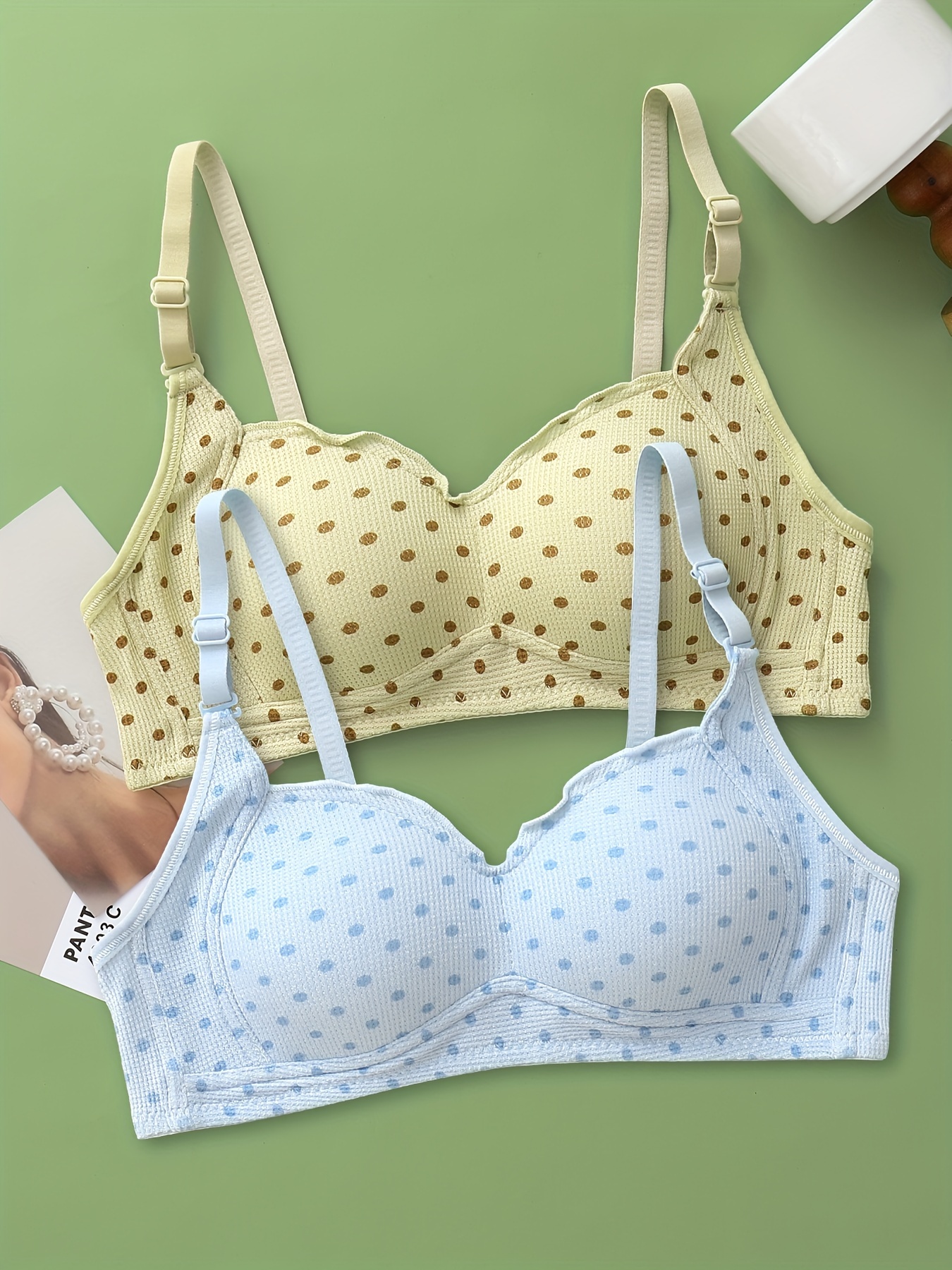 Girl's Cute Polka Dot Print No Steel Ring Push Thin Bras - Temu