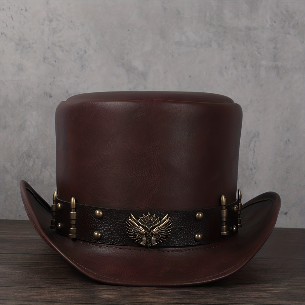 Leather Top Hat President Traditional Fedoras Magician Steampunk Cosplay Cap