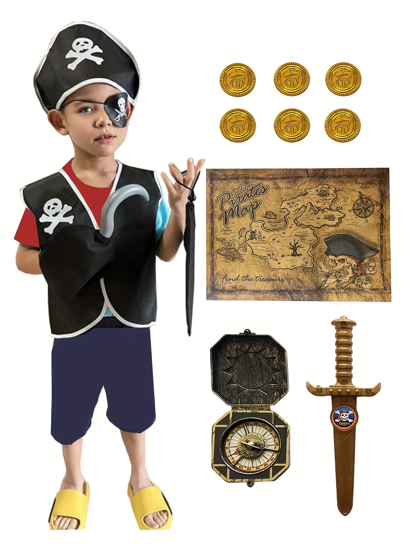 34 Pezzi Accessori per Costume da Pirata, Pirata Accessori Bambini Set con  8 Cappelli da Pirata