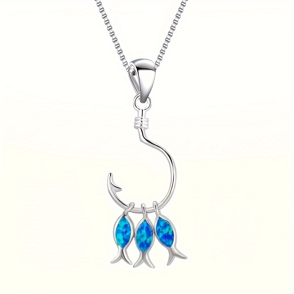 

Fish Hook Opal 3 Small Fish Necklace Cute Pendant Chain Necklace All Match Charm Necklace For Women