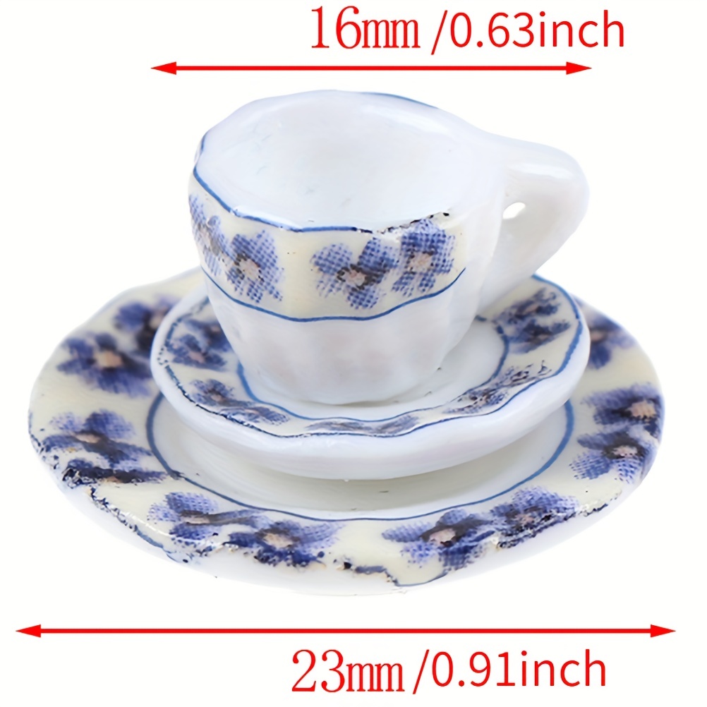 15Pcs 1:12 Miniature Porcelain Tea Cup Set Flower Tableware