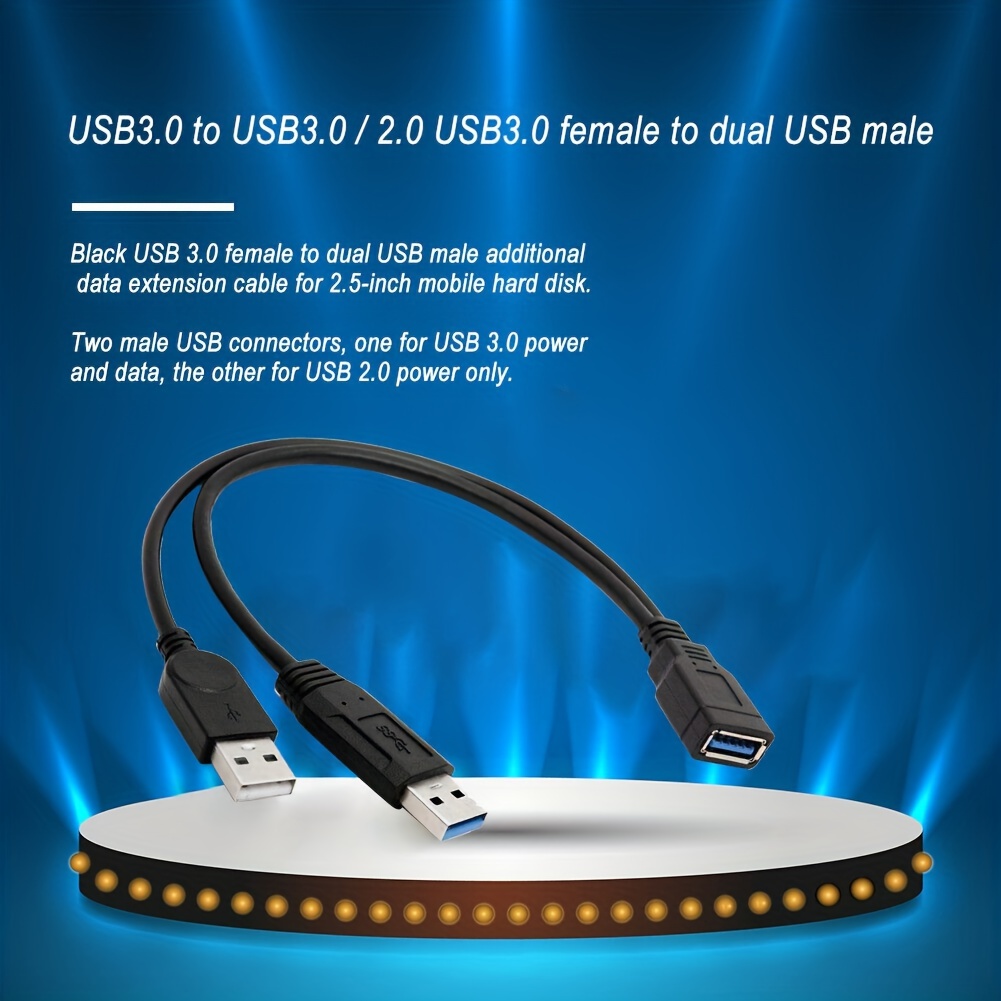 USB 2.0 1 to 2 Y Splitter Cable Adapter, USB 2.0 Type A Male to Dual USB  2.0 Female Jack Data Sync and Charging Cable Extension Cord 30CM/ 1Ft(One