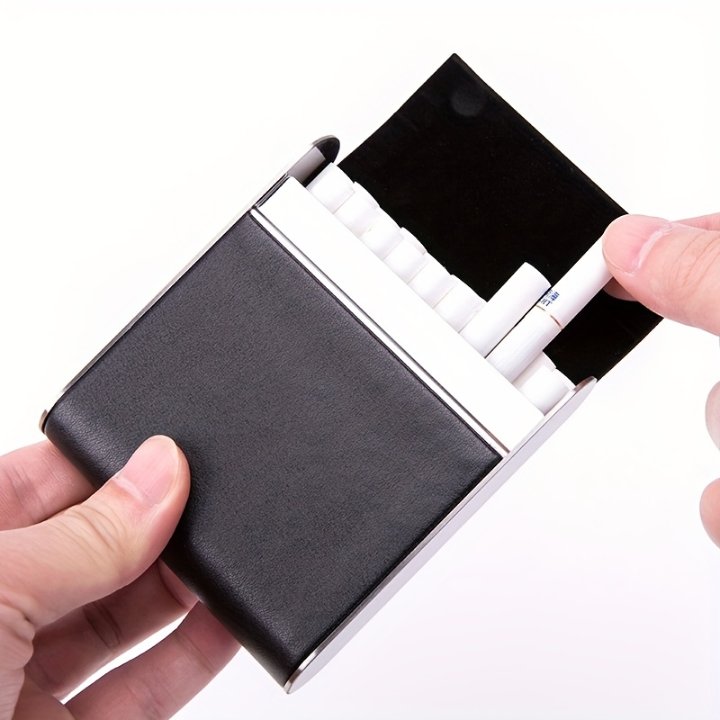 1pc leather metal pocket carrying cigarette box holds 20