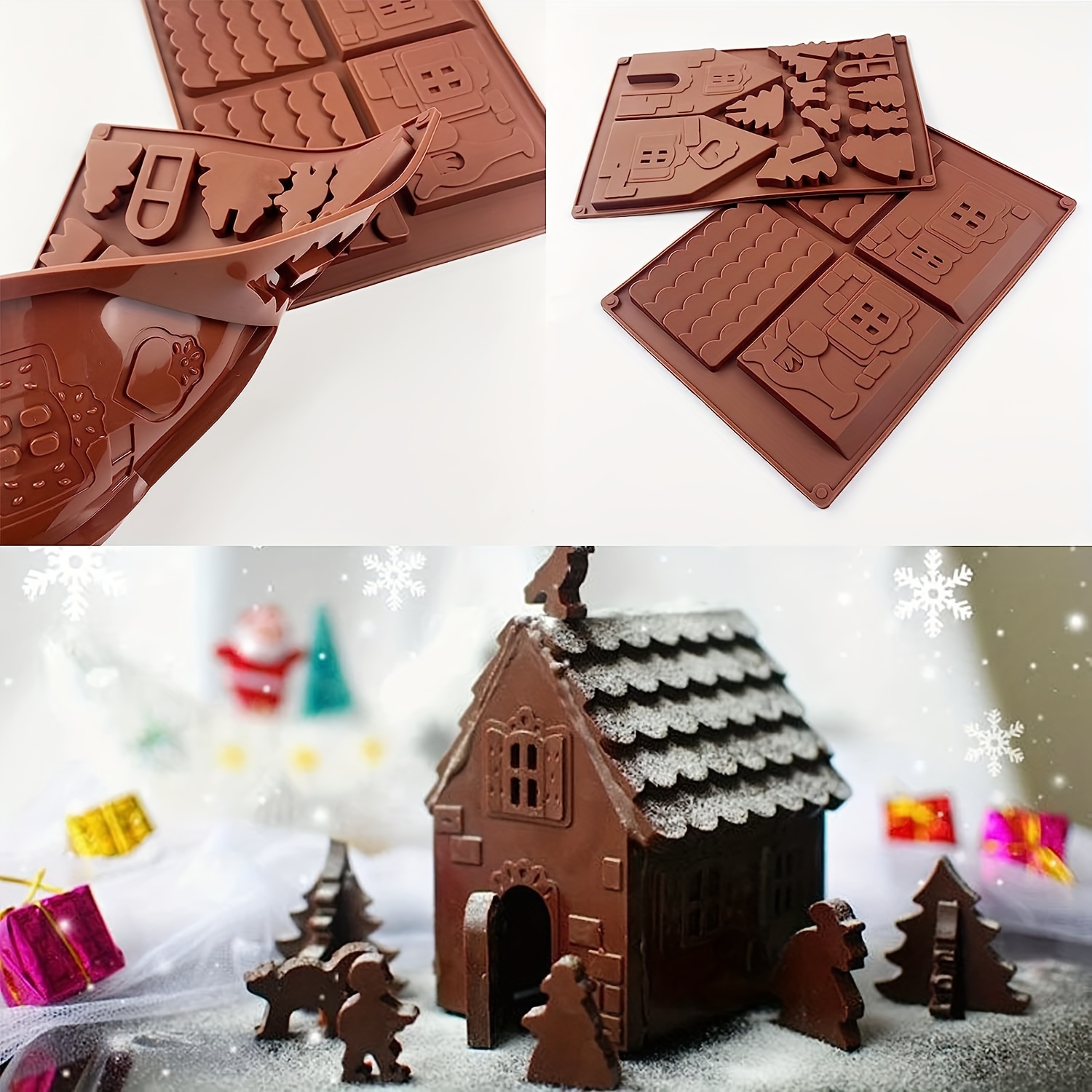 2Pcs 3D Christmas Gingerbread House Silicone Baking Mold, 6 Cavity Cozy  Village House Silicone Muffin Cake Baking Pan Chocolate Jello Pudding Soap