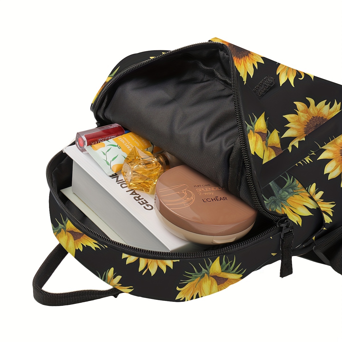 Sunflower Print Zipper Backpack Lightweight School Bag