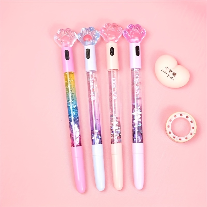 4pcs Fairy Stick Ballpoint Pen Glitter Liquid Sand Pen Bling Rainbow Dynamic Crystal Ball Pen Gel Ink Pen Student Pen Rollerball Pens for Women Girl