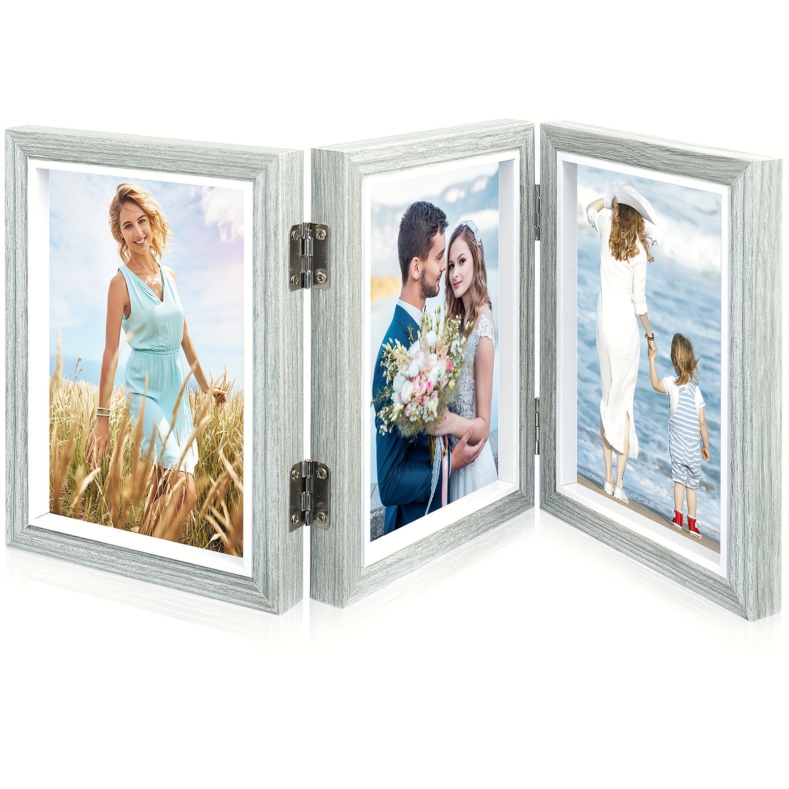 4x6 Double Picture Frame Dual Grey Hinged Photo Frame Wooden - Temu