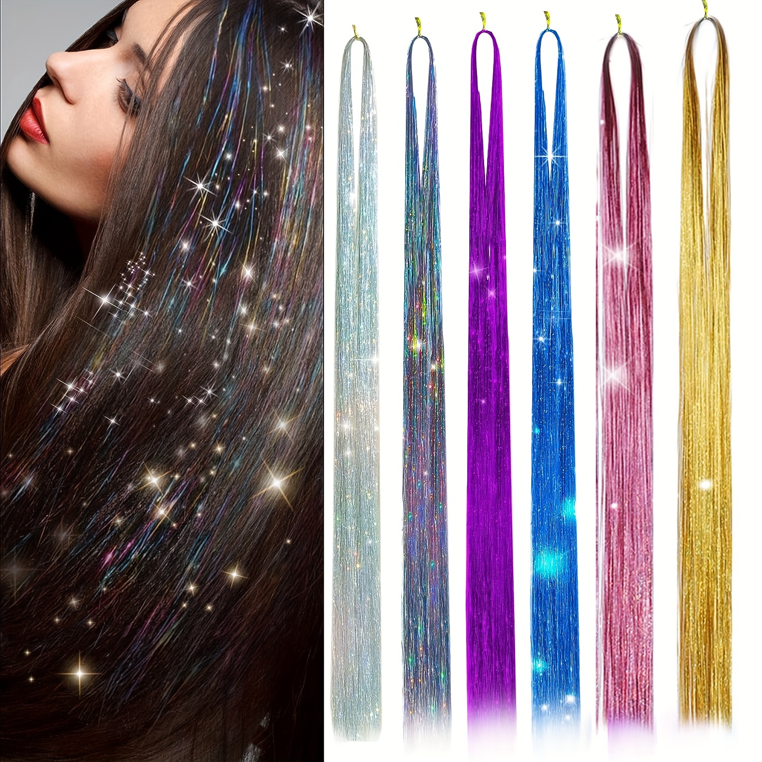 46 Inch Hair Tinsel With Tools 12 Colors 2000 Strands Hair Tinsel Kit  Glitter Hair Extensions Sparkling Shiny Hair Extensions Silk Fairy Hair  Tinsel Strands Kit Hair (46 Inch, 12 Colors)