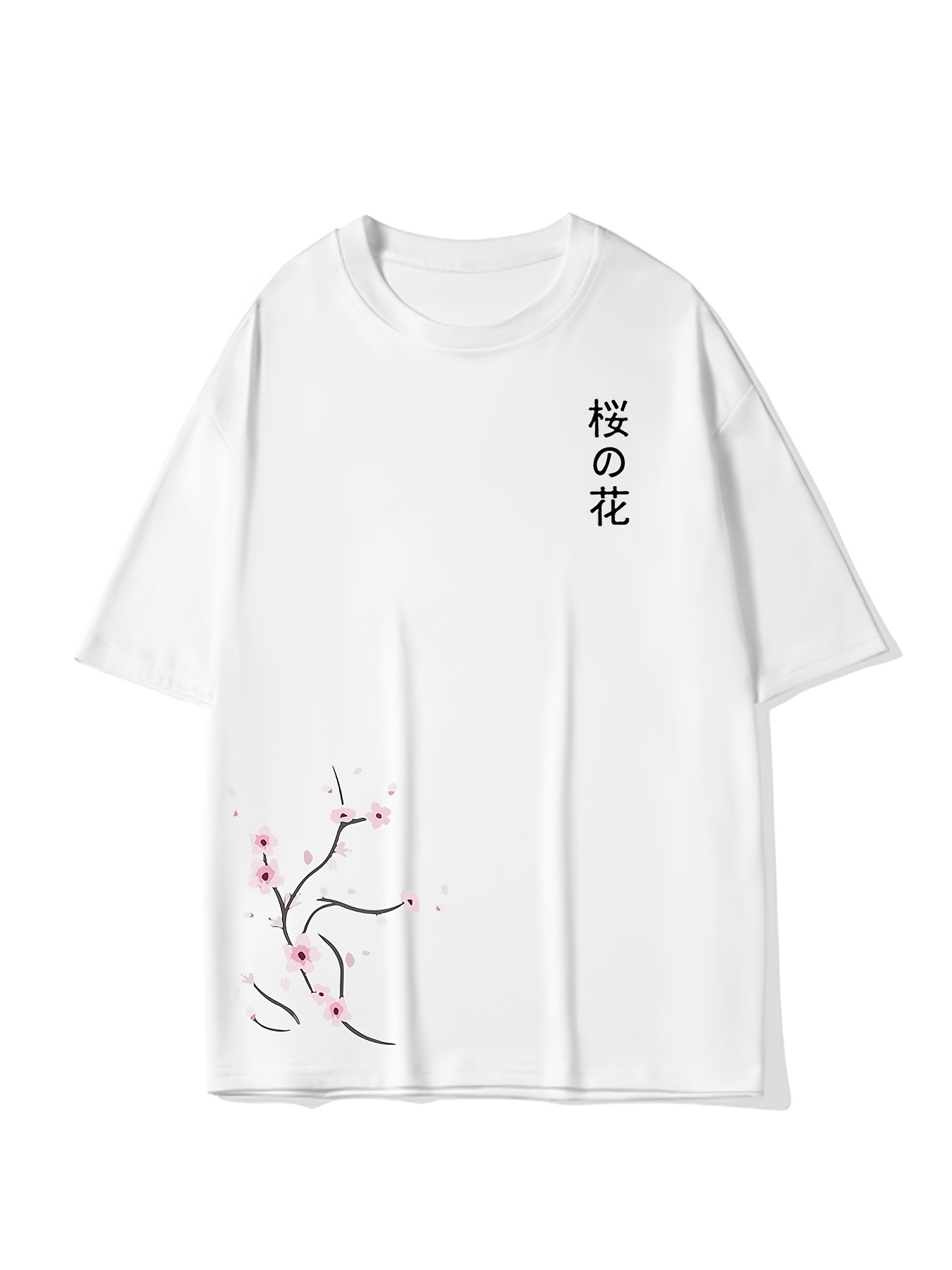 Camiseta Estampada Sakura Estilo Japonesa Manga Corta Cuello