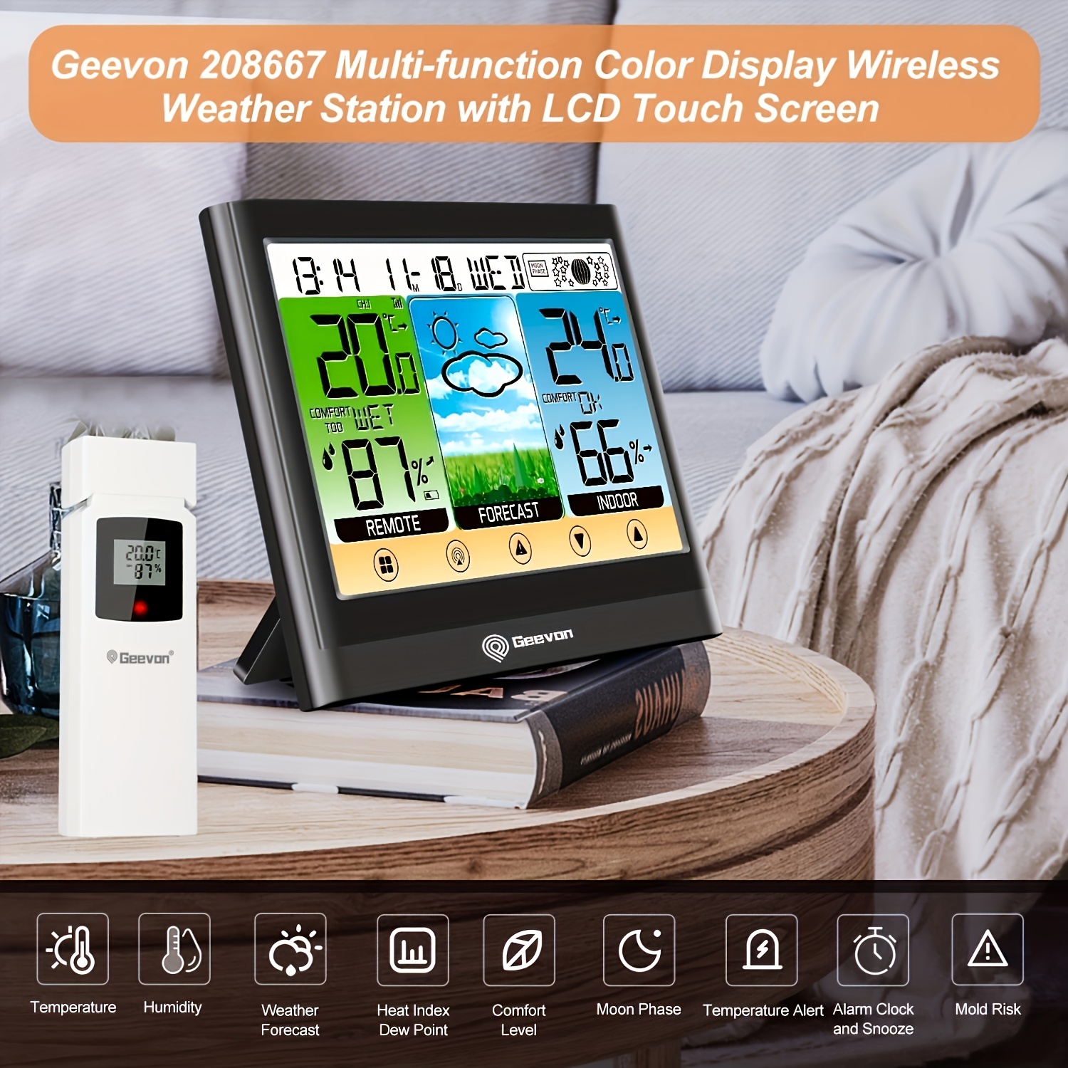 Weather Station Wireless Indoor Outdoor Thermometer Hygrometer With Dew  Point, Heat Index, Touch Lcd Display Digital Weather Thermometer With Alarm  Clock And Adjustable Backlight - Temu