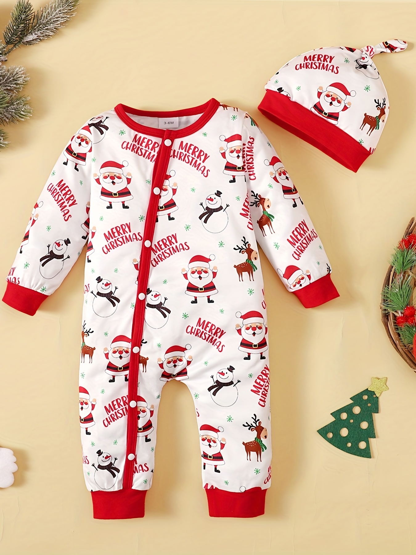 Christmas 2pcs Baby Boy/Girl Santa Claus Pattern Long-sleeve Knitted Jumpsuit Set