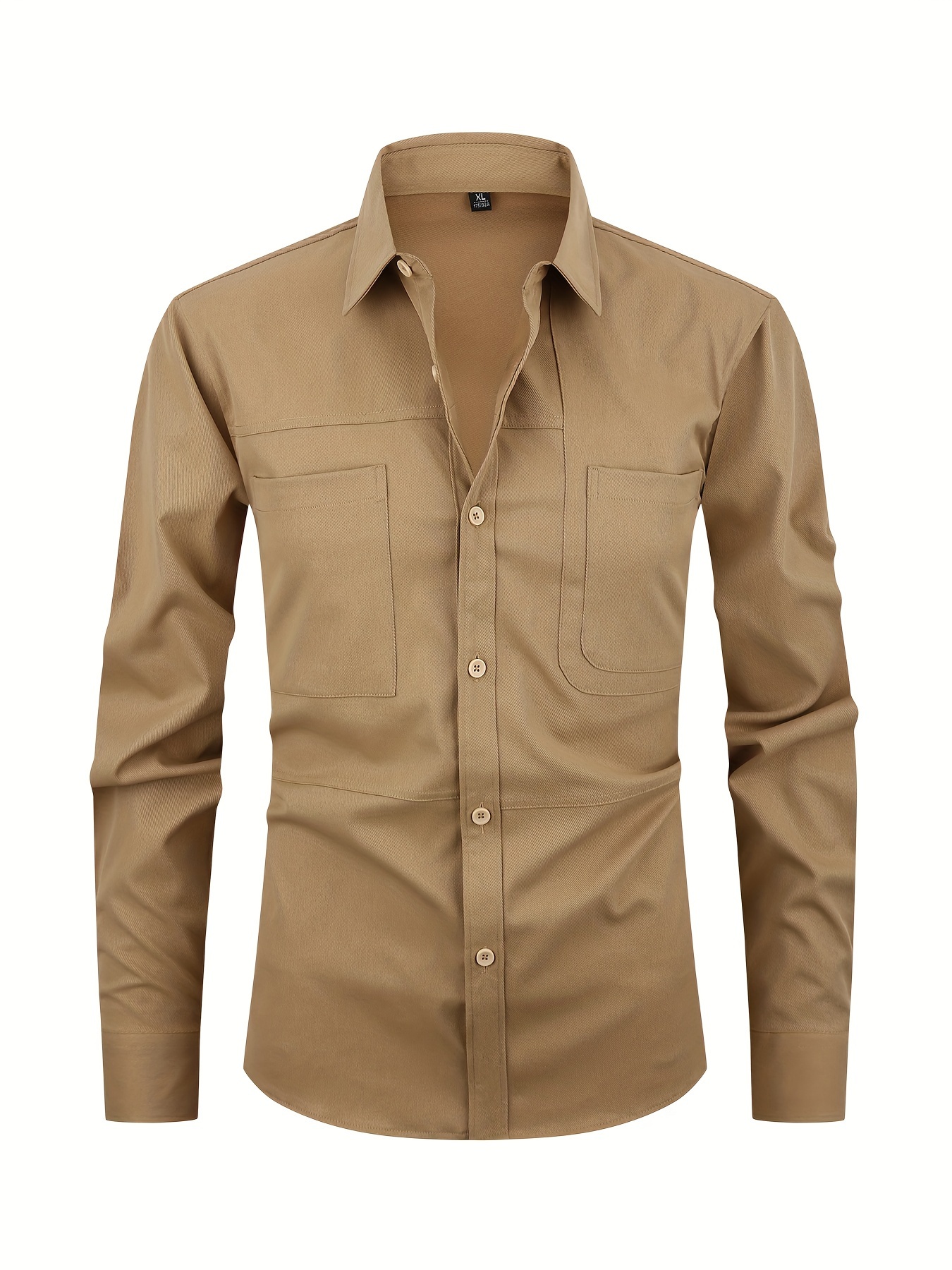 Cargo Style Solid Men's Long Sleeve Button Shirt Pocket - Temu