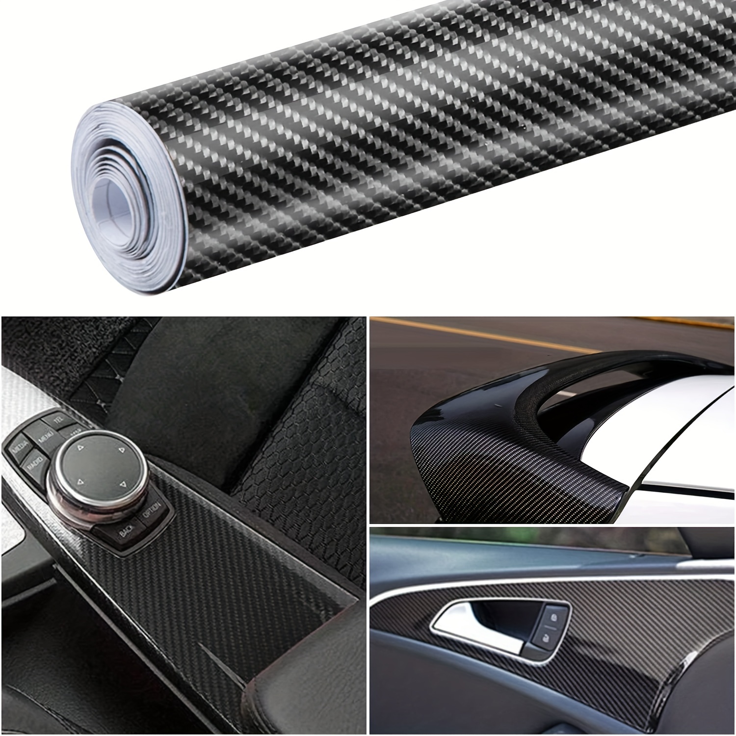 Autocollant de feuille de carbone 6D pour voiture, autocollant d'emballage  en vinyle noir film adhésif brillant de feuille de carbone, auto-adhésif