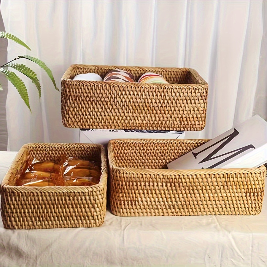Cestos Almacenaje Seagrass con Tapa Caja Mimbre Rectangular con  Compartimentos Decorativas para Organizar Juguetes de Papel Higiénico :  : Hogar y cocina