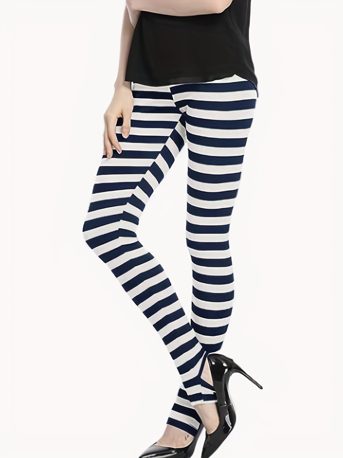 Black and White Striped Leggings for Women